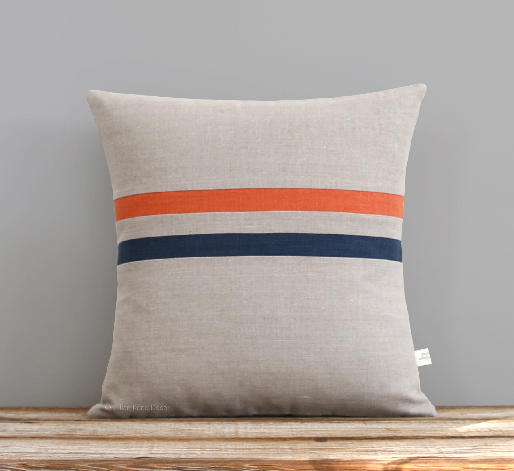 Orange & Navy Striped Pillow Cover | 16x16 Modern Home Decor Par Jillianrenedecor, Colorful Colorblo