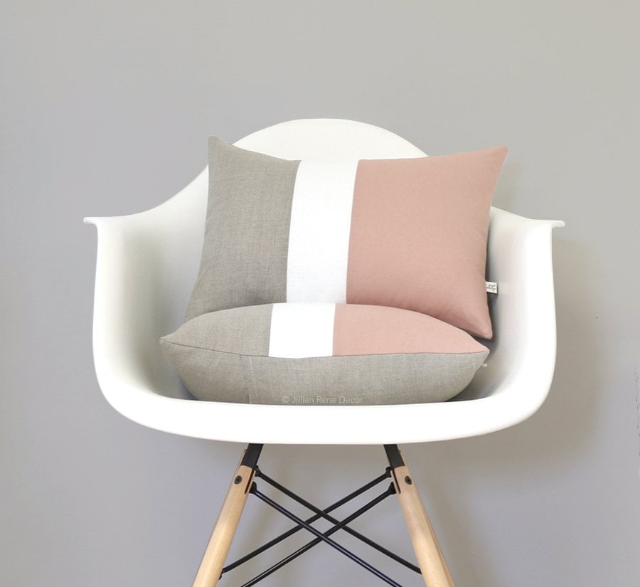 Blush Colorblock Cushion Cover With Cream Stripe | Set Of 2 Par Jillianrenedecor, Modern Home Decor,