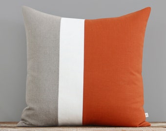 Burnt Orange & Cream Pillow Cover - Colorblock - Modern Home Decor by JillianReneDecor | Minimal Linen | Color Block | Fall (20x20)