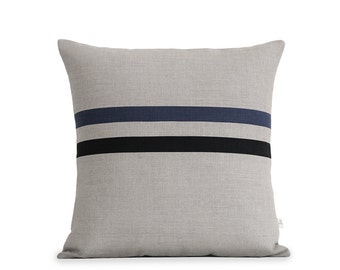 Striped Pillow Cover with Black and Navy Stripes by JillianReneDecor (16x16) Modern Home Decor - Masculine - Gift for Him