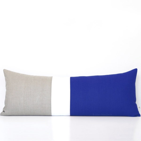 14x35 Cobalt Colorblock Pillow Cover, Bedding, Lumbar Pillow, Decorative Pillows by JillianReneDecor, Extra Long Color Block, Nautical