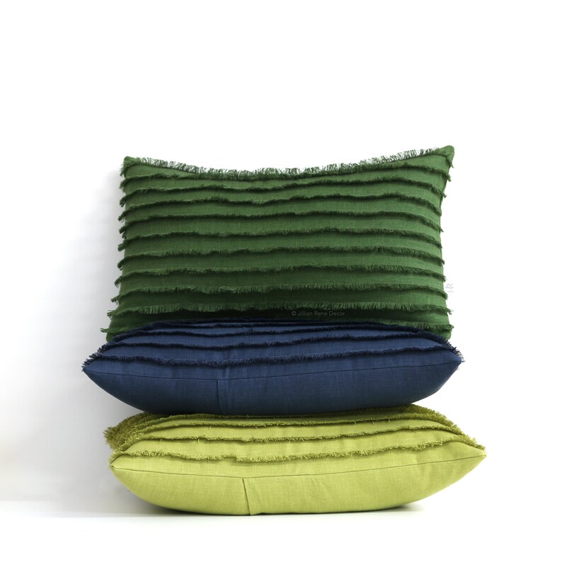 Layered Fringe Pillow Cover in Navy Blue Linen Cushion Cover Etsy