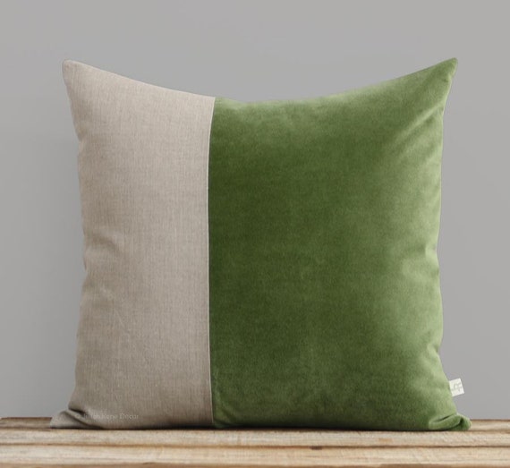 Velvet Colorblock Pillow Cover in Herb Two Tone Colorblock Pillow Cover