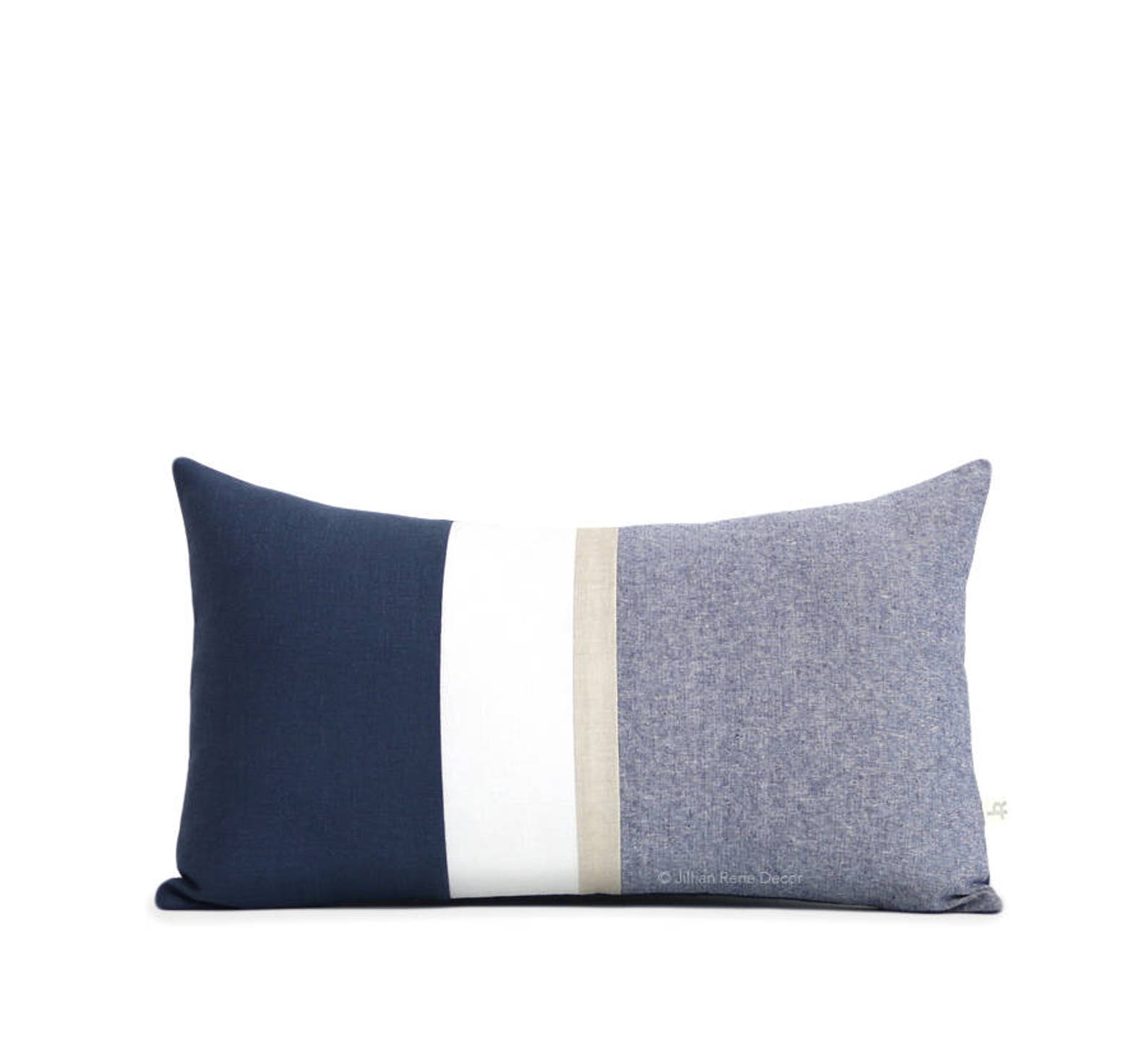 Metallic Gold Stripe Pillow Cover in Navy and Cream Modern Etsy