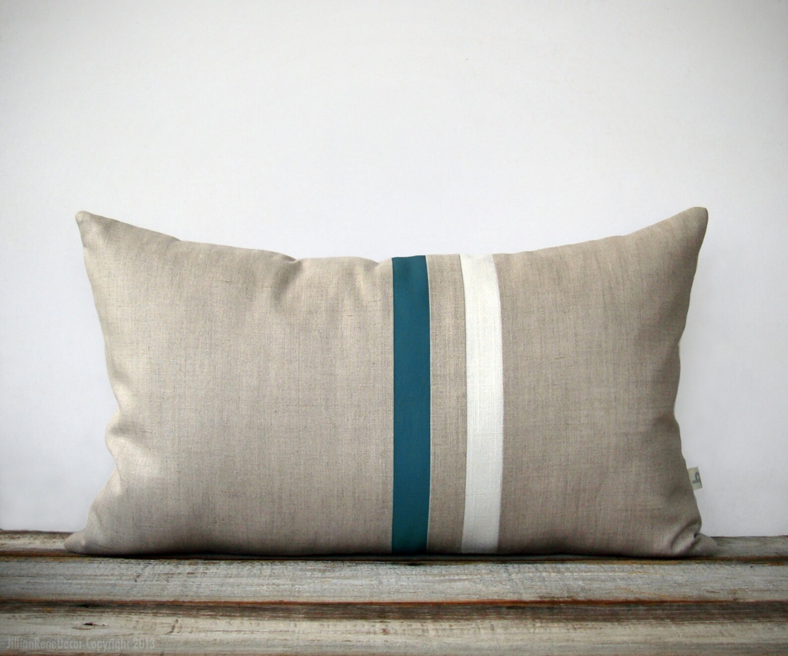 Teal and Cream Striped Lumbar Pillow 12x20 Modern Home Decor Etsy
