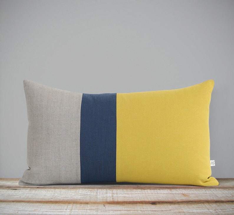 Colorblock Pillow Cover in Mustard Color Block Pillow Cover Mustard Linen