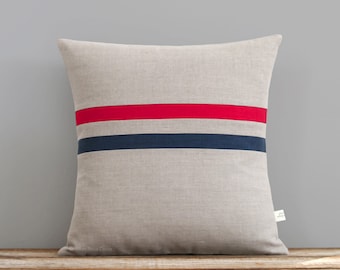 Poppy Red and Navy Striped Pillow Cover (16x16) by Jillian Rene Decor, Americana, Nautical - Modern Home Decor