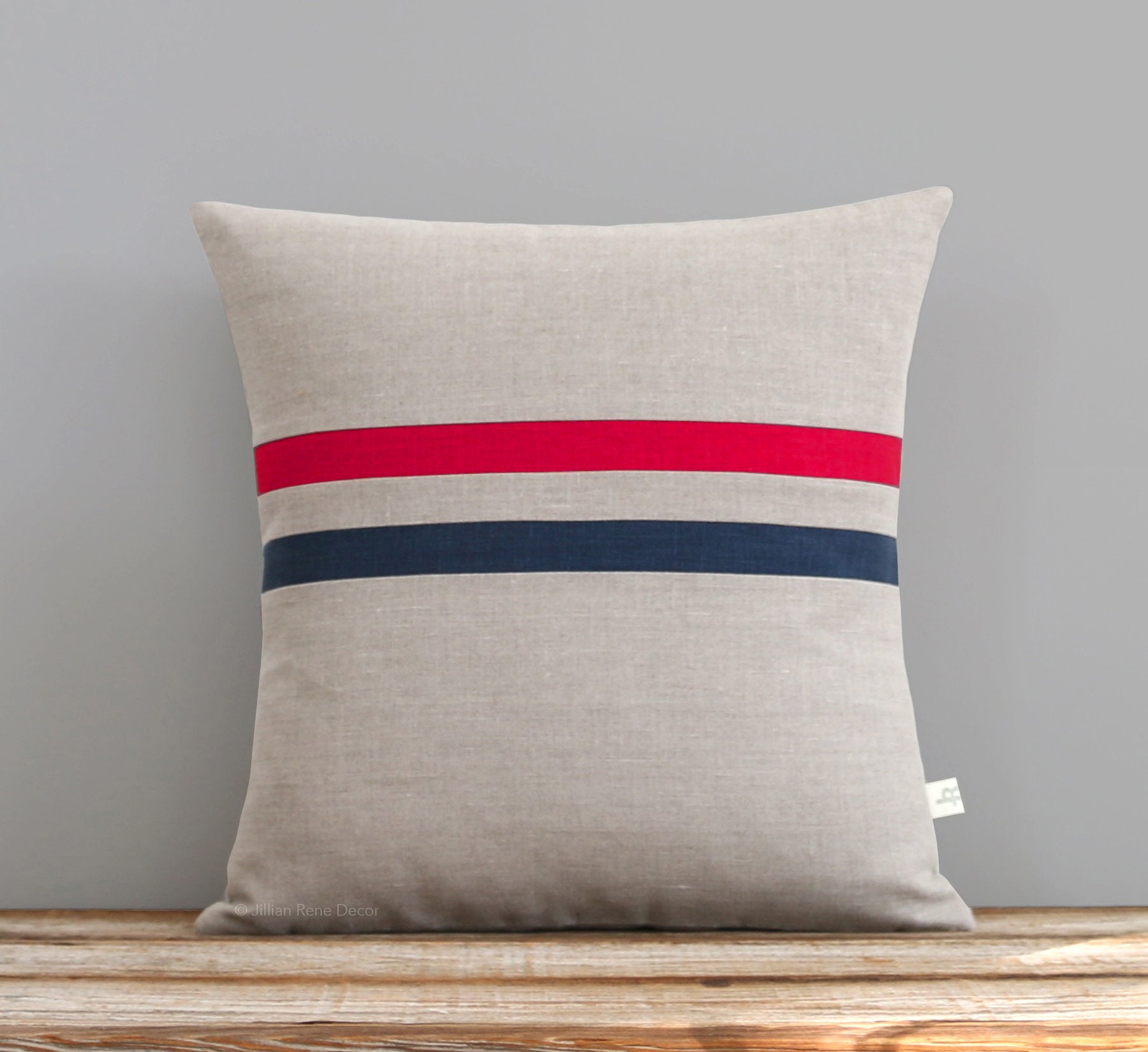 Poppy Red & Navy Striped Pillow Cover | 16x16 Par Jillian Rene Decor, Americana, Nautical - Modern H