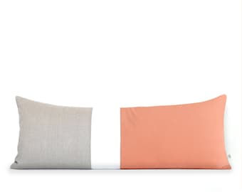 Peach Colorblock Pillow Cover, Bedding, 14x35 Lumbar Pillow, Decorative Pillows by JillianReneDecor, Extra Long Color Block, Cantaloupe