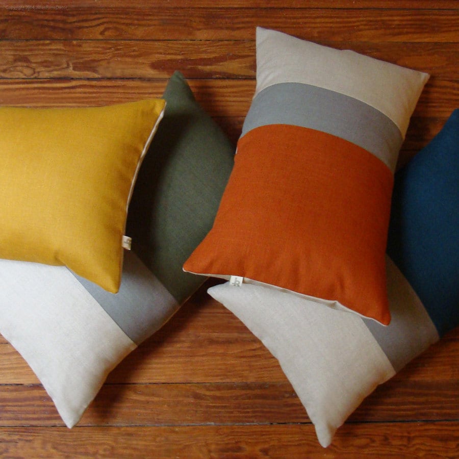 Colorblock Pillow Cover in Stone Grey - Natural Linen Stripes Par Jillianrenedecor Custom Colors Fw2