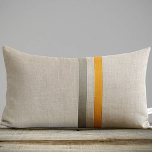 Marigold Yellow & Stone Gray Striped Linen Lumbar Pillow Cover 12x20 Fall Home Decor by JillianReneDecor Autumn FW2015 image 1