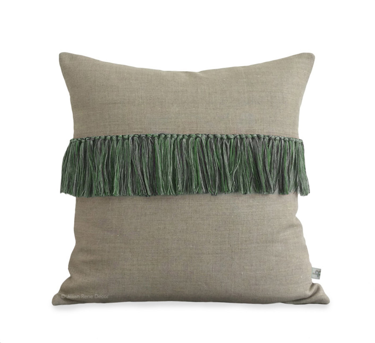 Kelly Green Tassel Pillow Cover in Natural Linen handknotted Etsy