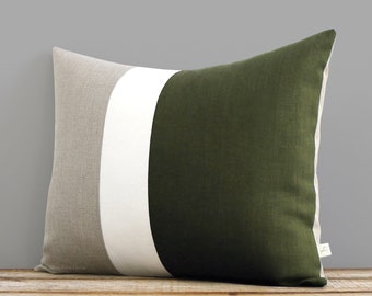 16" x 20" Olive Linen Colorblock Pillow Cover - Modern Rustic Home Decor - Fall Color Trends - Olive Green Pillow by Jillian Rene Decor