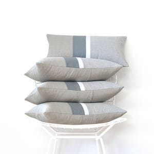 Chambray Striped Lumbar Pillow Cover, Minimal Home Decor by JillianReneDecor Custom Colors Available Paloma Gray, Grey image 3