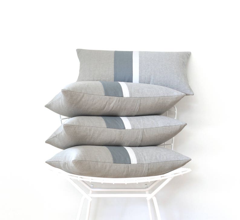 Chambray Striped Lumbar Pillow Cover, Minimal Home Decor by JillianReneDecor Custom Colors Available Paloma Gray, Grey image 3