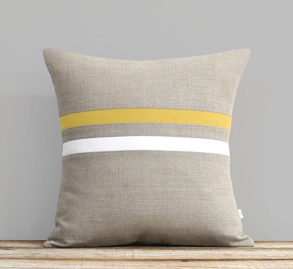 Signature Striped Pillow 16x16 Mustard mustard yellow and cream throw pillows