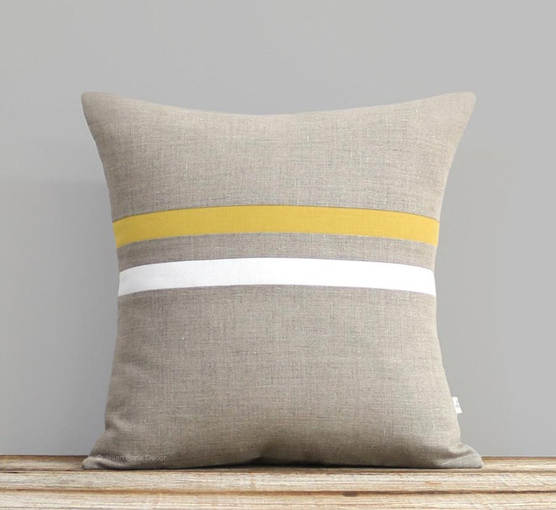 Signature Striped Pillow 16x16 Mustard Yellow and Cream Stripes by JillianReneDecor image 1