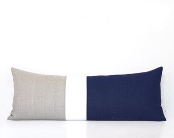 Navy Blue Colorblock Pillow Cover, Bedding, 14x35 Lumbar Pillow, Decorative Pillows by JillianReneDecor, Extra Long Color Block, Nautical