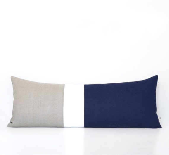 Navy Blue Colorblock Pillow Cover Bedding 14x35 Lumbar Etsy
