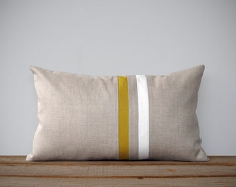 Mustard Yellow and Cream Striped Pillow - 12x20 - Modern Home Decor by JillianReneDecor - Colorblock Stripes - Honey Gold Decorative Pillow