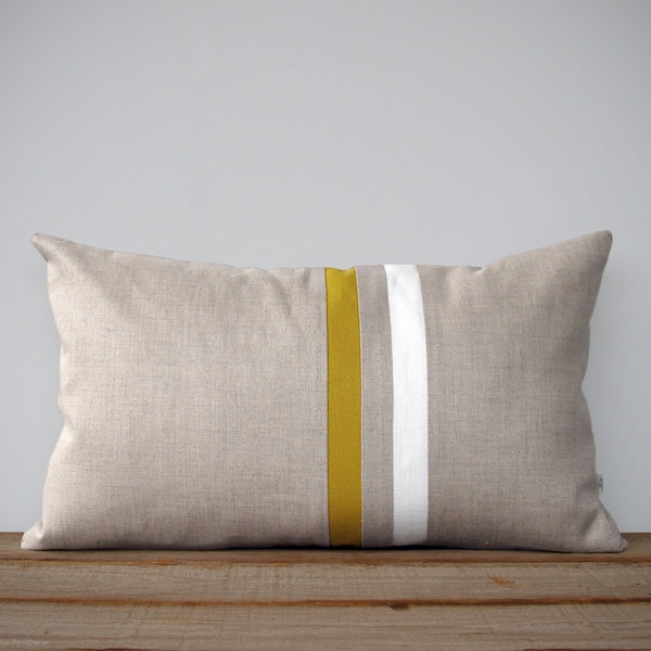 Mustard Yellow and Cream Striped Pillow - 12x20 - Modern Home Decor by JillianReneDecor - Colorblock Stripes - Honey Gold Decorative Pillow