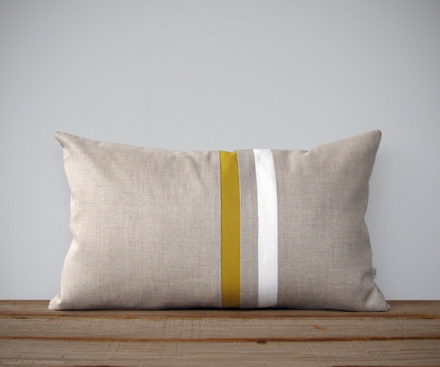Mustard Yellow and Cream Striped Pillow 12x20 Modern Home Etsy