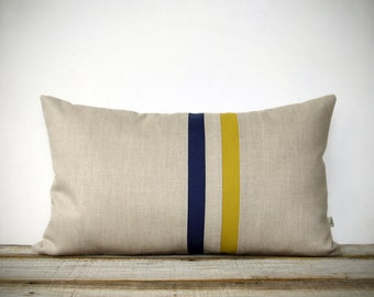 Mustard Yellow and Navy Striped Pillow - 12x20 - Modern Home Decor by JillianReneDecor - Colorful Colorblock Stripes - Golden Honey Gold