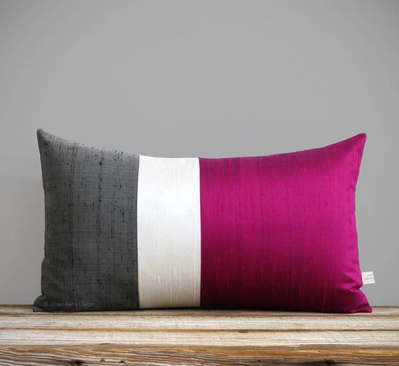 Silk Color Block Pillow Cover in Fuchsia Silk Colorblock Pillow Cover in