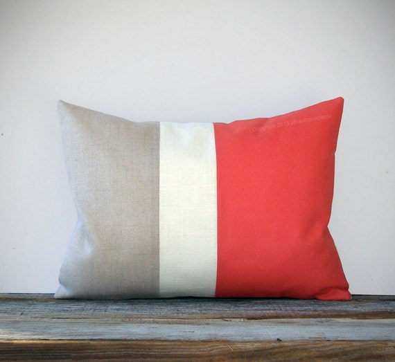 Coral Color Block Decorative Pillow With Cream And Natural Etsy Impressive Coral Colored Decorative Pillows Coral Color Block Decorative Pillow With Cream And Natural Etsy Impressive Coral Colored Decorative Pillows