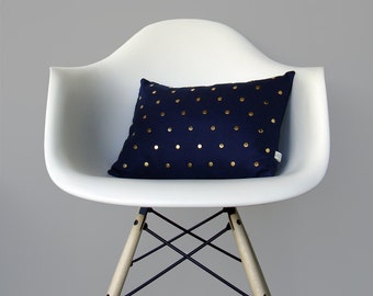 Studded Pillow Cover in Navy Linen | Polka Dot Pattern | by JillianReneDecor | Geometric Pillow | Modern Home Decor | Gold Brass Studs