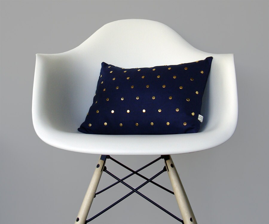 Studded Pillow Cover in Navy Linen Polka Dot Pattern by Etsy