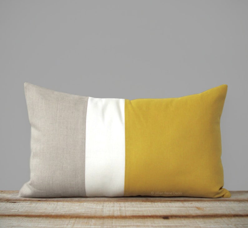 Colorblock Pillow in Mustard Yellow Cream & Natural Linen Etsy