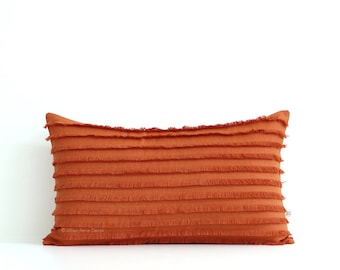 Burnt Orange Layered Fringe Pillow Cover, 12x20 Cushion Cover, Decorative Lumbar Pillow by JillianReneDecor