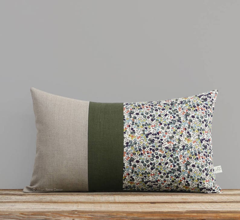 LIMITED EDITION: Liberty Print Pillow Cover Wiltshire Leaf & Berry 12x16 by JillianReneDecor, Fall Lumbar Pillow, Olive Green, Sienna, Navy image 2