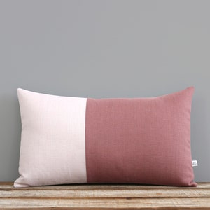 Pink Linen Pillow Cover, Two Tone Colorblock Pillow Cover by JillianReneDecor - Minimal, Monochromatic, Scandinavian Inspired, Mauve