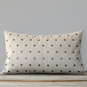 Studded Pillow Cover in Natural Linen 12x20 Polka Dot Pattern by JillianReneDecor Geometric Pillow Home Decor Antique Brass Studs image 1