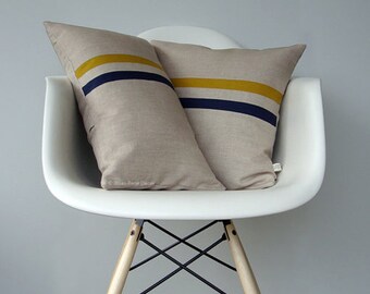 Mustard and Navy Striped Pillow Set - (12x20) and (16x16) by JillianReneDecor - Modern Home Decor - Yellow and Navy Stripes