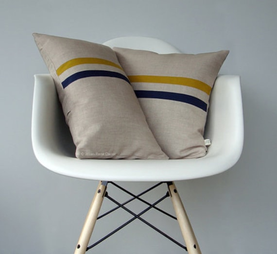 Ensemble d'oreillers Rayés Moutarde et Marine | 12x20 | 16x16 Par Jillianrenedecor Décoration Intéri