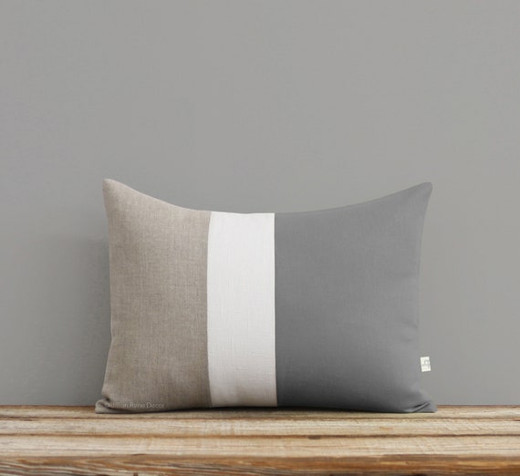 Color Block Decorative Pillow Cover Gray Color Block Pillow Neutral Colors