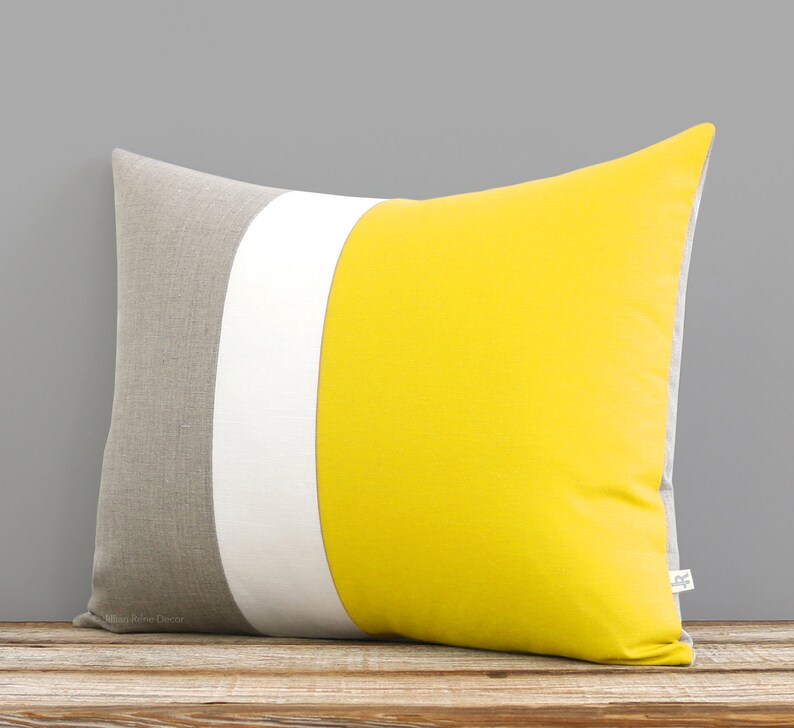 16x20 Color Block Pillow Cover in Yellow Cream and Natural Etsy