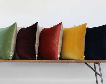 CUSTOM Velvet Colorblock Pillow Cover by JillianReneDecor, Modern Fall Home Decor, Two Tone Color Block Pillow, Velvet and Linen