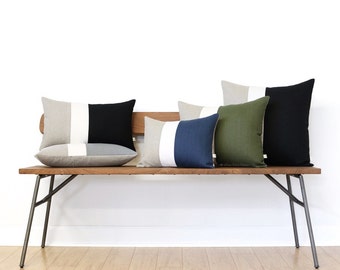 Custom Colorblock Pillow Covers, Decorative Pillows, Natural Linen by JillianReneDecor, Signature Color Block Pillows, Neutral Home Decor