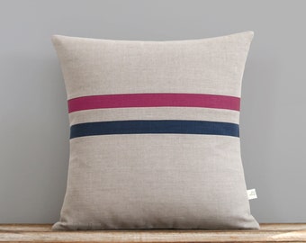 Striped Pillow Cover - Sangria and Navy Blue Stripes (16x16) by JillianReneDecor - Fall Home Decor - Decorative Pillow