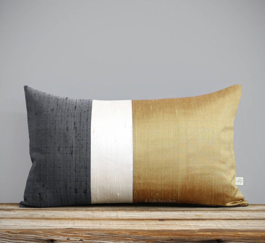 Silk Colorblock Pillow Cover, Ochre, Cream + Charcoal Gray | 12x20 Par Jillianrenedecor - Automne, D
