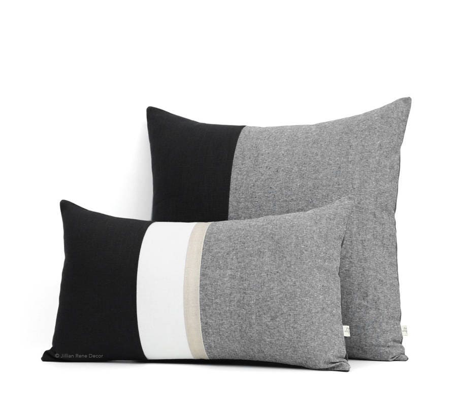 Black Chambray Decorative Pillow Cover Set of 2 with Gold Etsy
