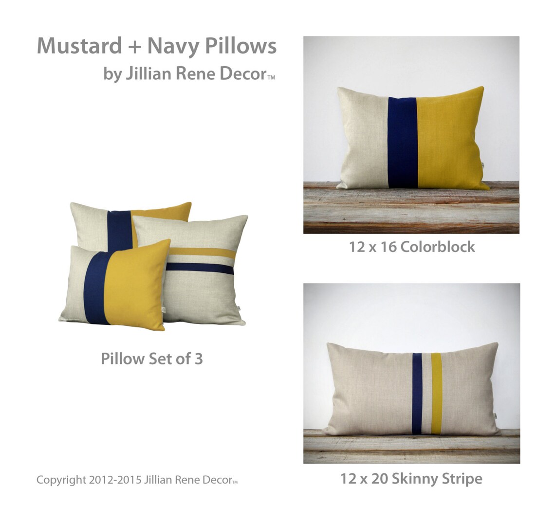 Mustard Yellow and Navy Striped Pillow 16x16 Mid Century Etsy