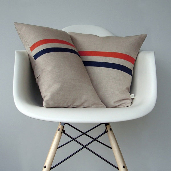 Coral and Navy Striped Pillow Set - (12x20) and (16x16) by JillianReneDecor | Modern Home Decor | Mid Century Inspired | Cayenne