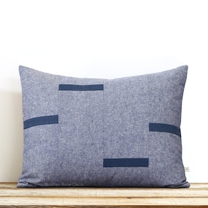 Navy Chambray Dash Pillow Cover, NEW Interconnection Pillows 16x20 by Jillian Rene Decor, Scattered Lines Stripes, Navy Blue Dash Pillow image 3