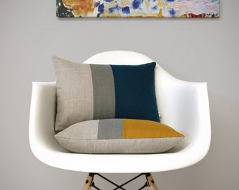 Decorative Pillows, Colorblock Pillow Cover in Lake or Marigold by Jillian Rene Decor, Mid-Century Modern Decor, Yellow & Teal - Fall FW2015