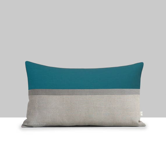 Teal Horizon Line Pillow Cover with Blush Horizon Line Pillow Cover with